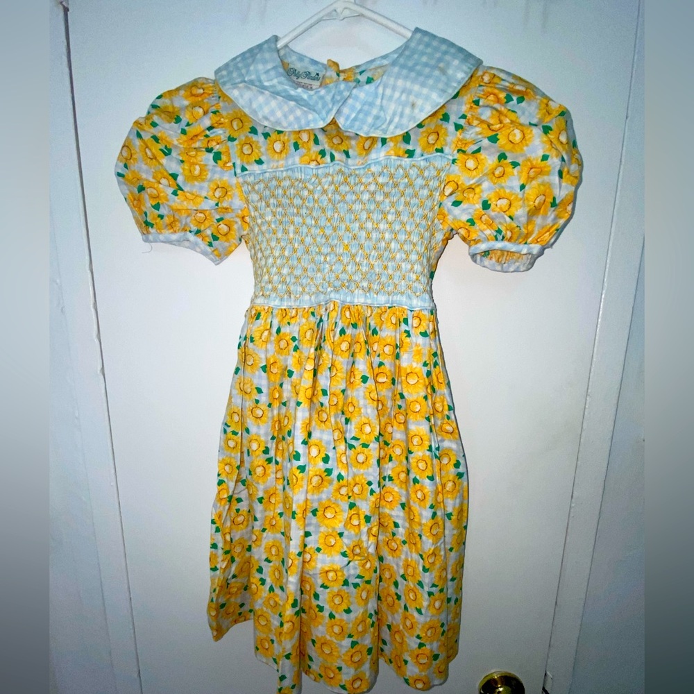 Vintage Polly Finders Girls Sunflower Dress Size 6 Good Condition